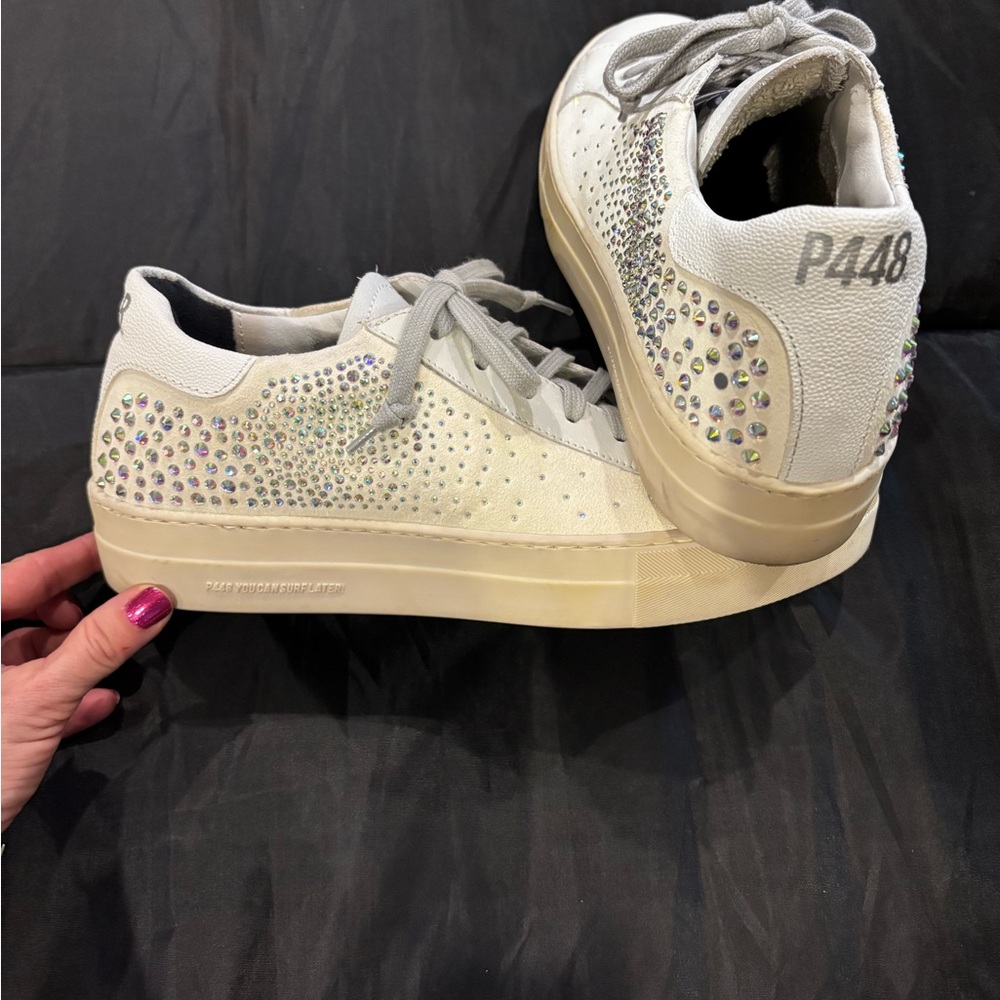 P448 Women's White Sneakers with Sparkling Accents